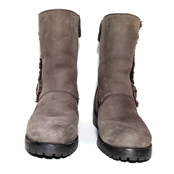 UGG Neils Suede Zip Up Boot Booties Sherpa Lined Water Resistant Brown Size 8 - Picture 3 of 10